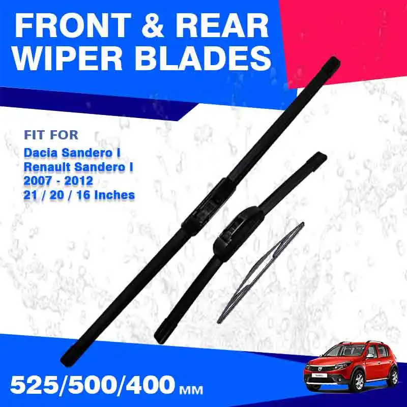 Front Rear Wiper Blades Set For Dacia Sandero 1 MK1 I B90 2007 - 2012 Renault Sandero Stepway Windshield Windscreen Accessories