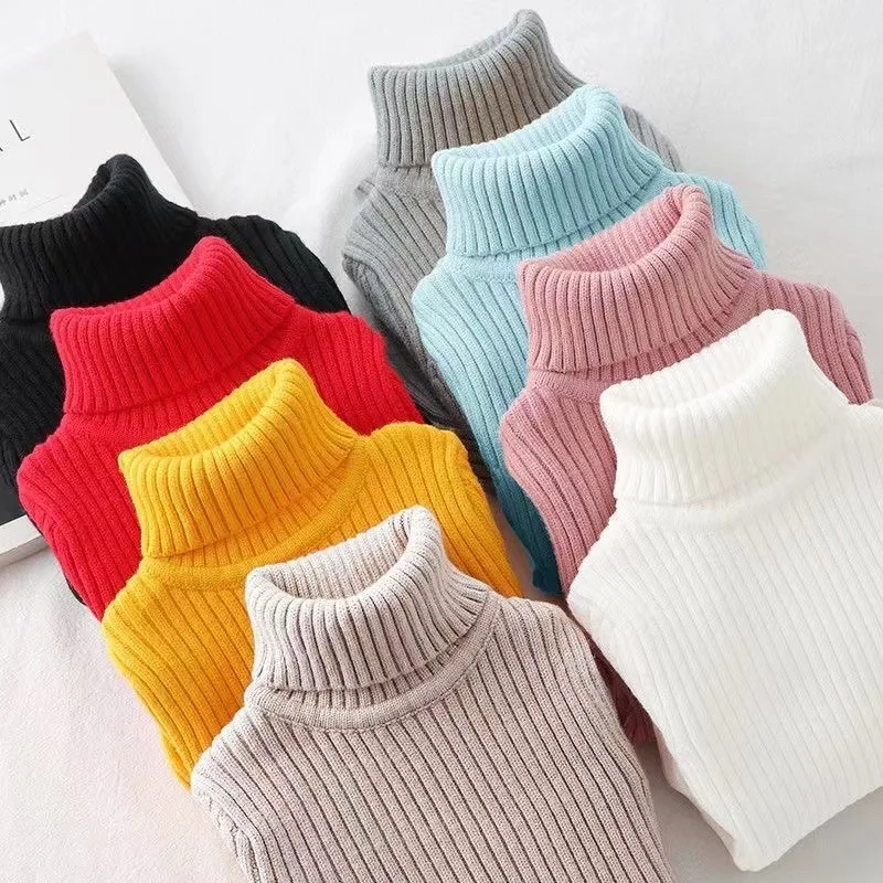DE·PEACH Autumn Winter Baby Girls Boys Turtleneck Sweaters Kids Cotton Knitted Pullover Solid Knitwear Children's Clothes Unisex