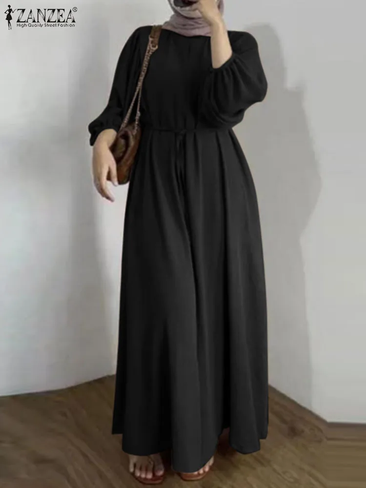 

Vintage Solid Long Dress Women Long Sleeve Maxi Sundress Robe ZANZEA Elegant Casual Party Dresses IsIam Clothing Dubai Vestidos