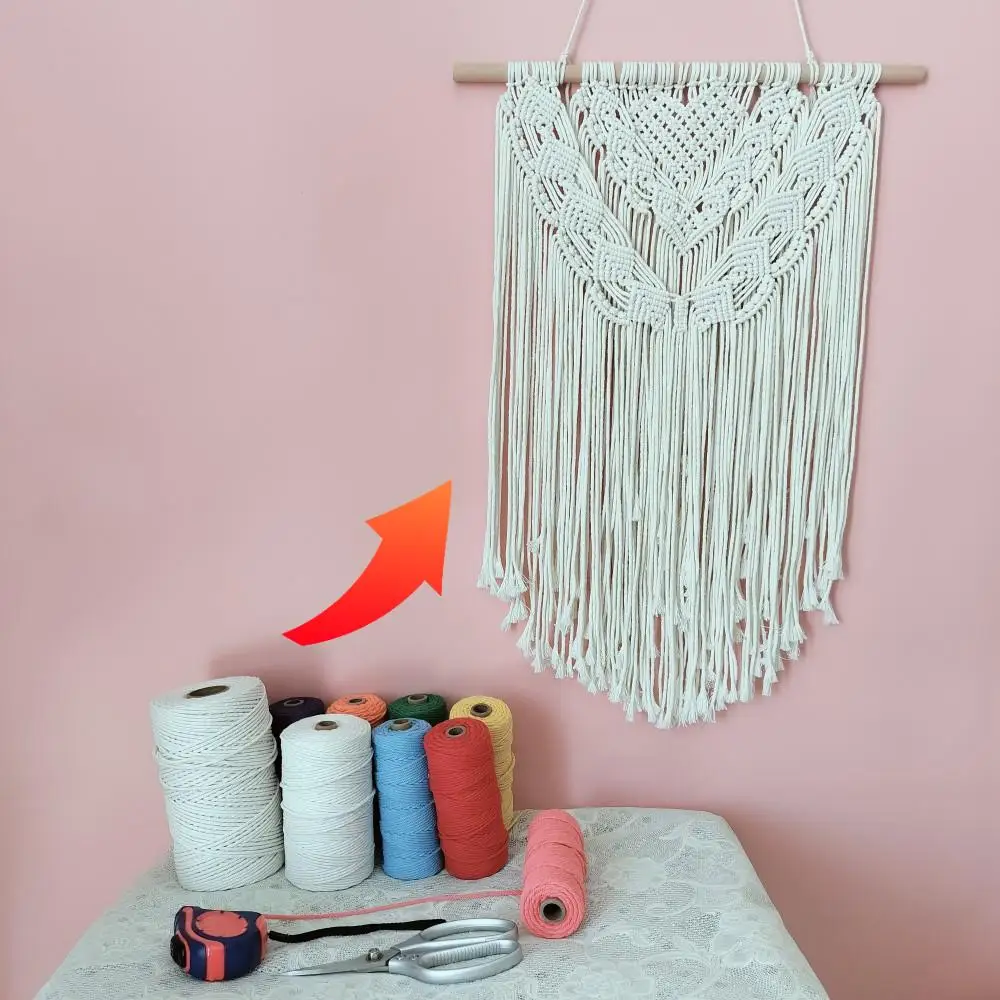 

3mm 200 Meters Easy Crafting Cords Colored Macrame Cotton Rope Boho Heart Patterns Wall Tapestry With Step By Step PDF Tutorials