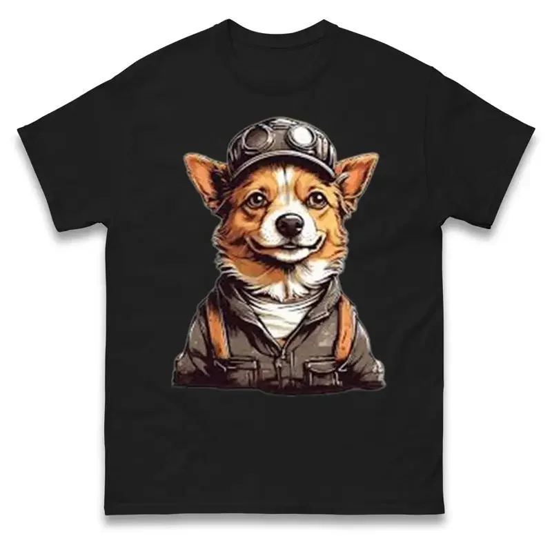 A Cute Corgi Dog T Shirt Pilot Hat Funny Top