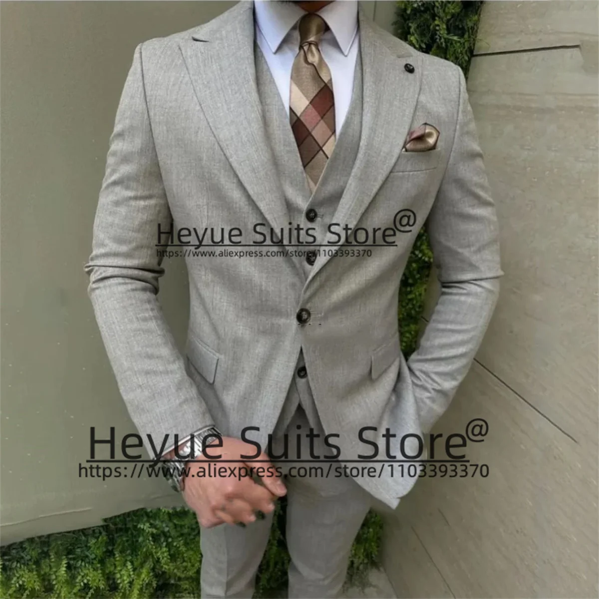 Traje Formal de negocios Para hombre, de 3 piezas esmoquin, color azul marino, con solapa de pico, Elegante, Para novio y boda