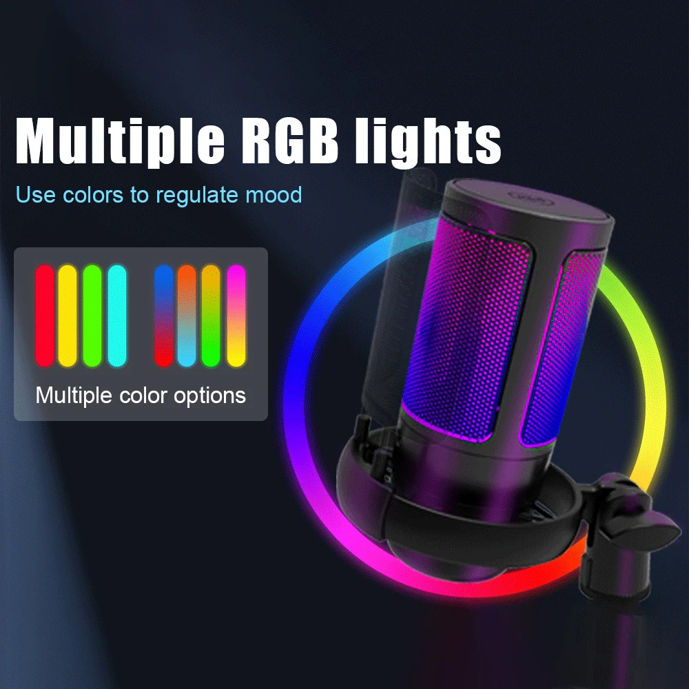 Streaming Mic Condenser - Mikrofon kondensatorowy RGB USB do gier,