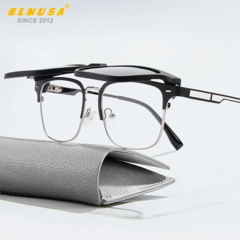 BLMUSA 2025 New Magnetic Clip on Glasses For Men Driving Fishing Polarized Sunglasses Women Myopia Custom Prescription Glasses