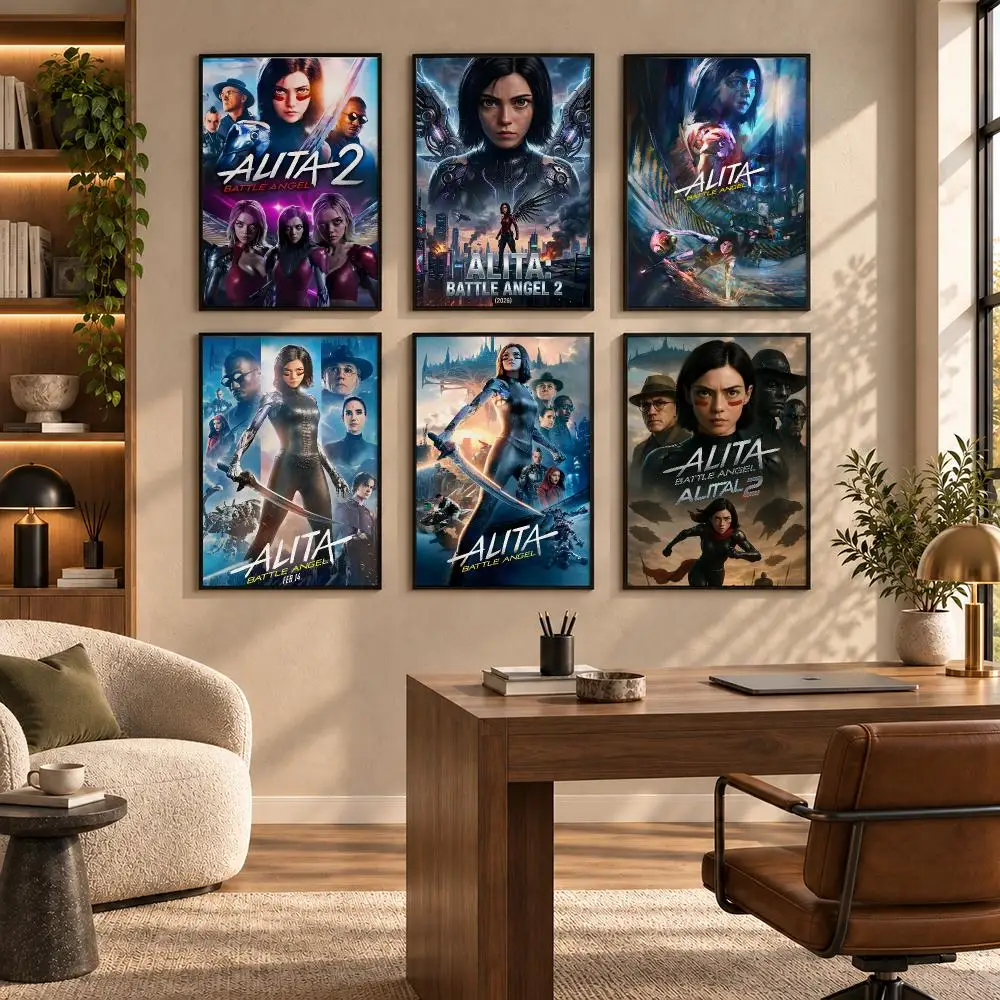 Alita Battle Angel Movie Poster Self-adhesive Art Waterproof Paper Sticker Coffee House Bar Room Wall Decor