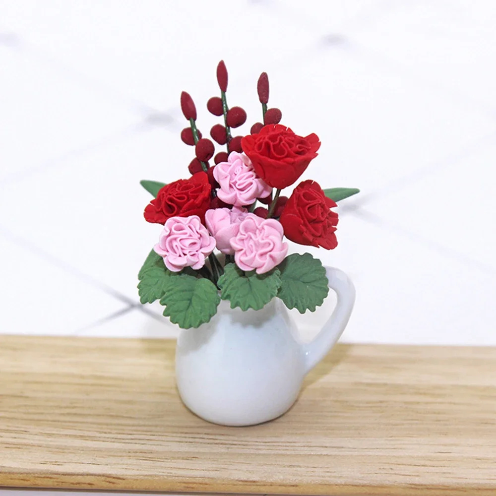 1/12 Dollhouse Miniature Accessories Mini Ceramic Flower Vase Simulation Model Toys for Doll House Decoration ob11