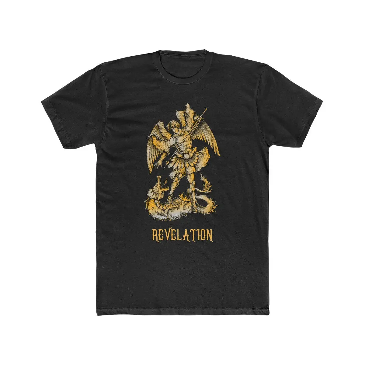 

The Archangel St Michael Revelation Fighting The Dragon T-Shirt 100% Cotton O-Neck Short Sleeve Casual Mens T-shirt Size S-3XL