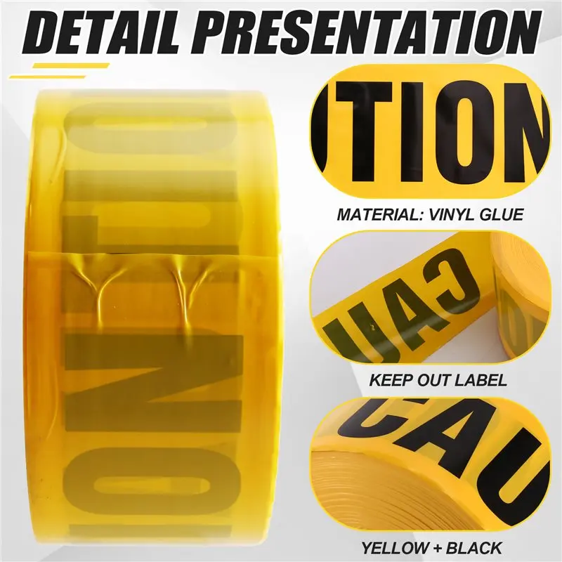 Aug. Premium Yellow Caution Tape Width 7.5Cm X 300, Bright Yellow W/Bold Black Text, For Maximum Readability, Strongest Tape