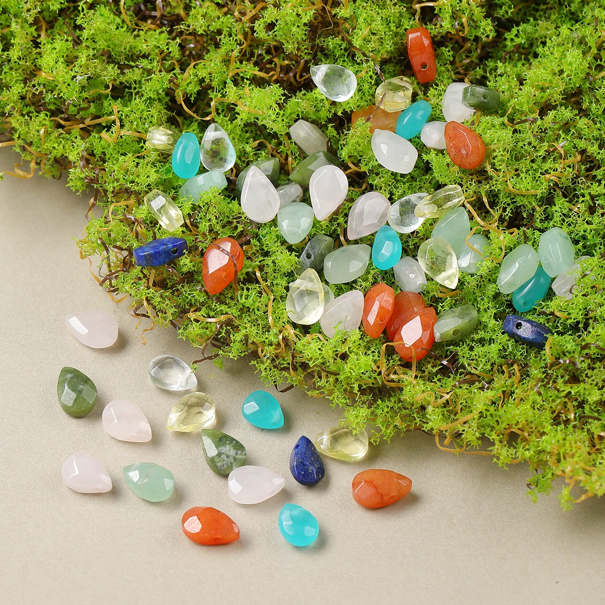 Natural Side Drilled Southern Jade Flat Teardrop Faceted Loose Beads 6x9mm for Bracelet Earring DIY Jewelry Making