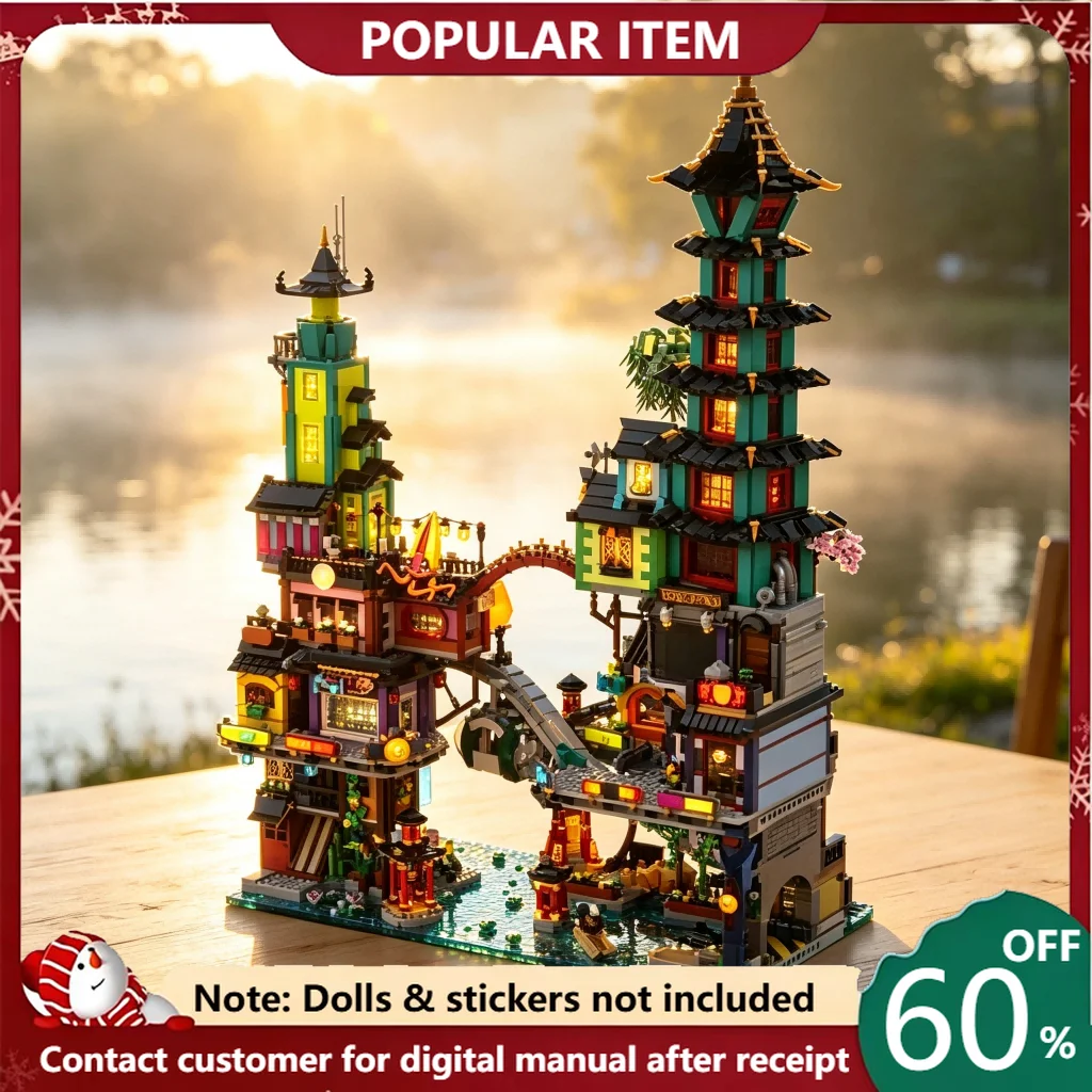 10643PCS MOC Oriental Urban Street View Architecture Building Blocks Multi-story City House Bricks DIY Assembly Collection Toy