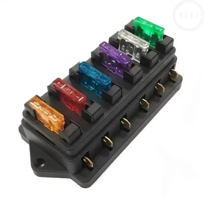 Popular 12V / 24V  Car Circuit Standard Blade Fuse Box Block Holde Motorcycles E-Bikes with 5A 10A 15A 20A 25A 30A Fuse 6 Way