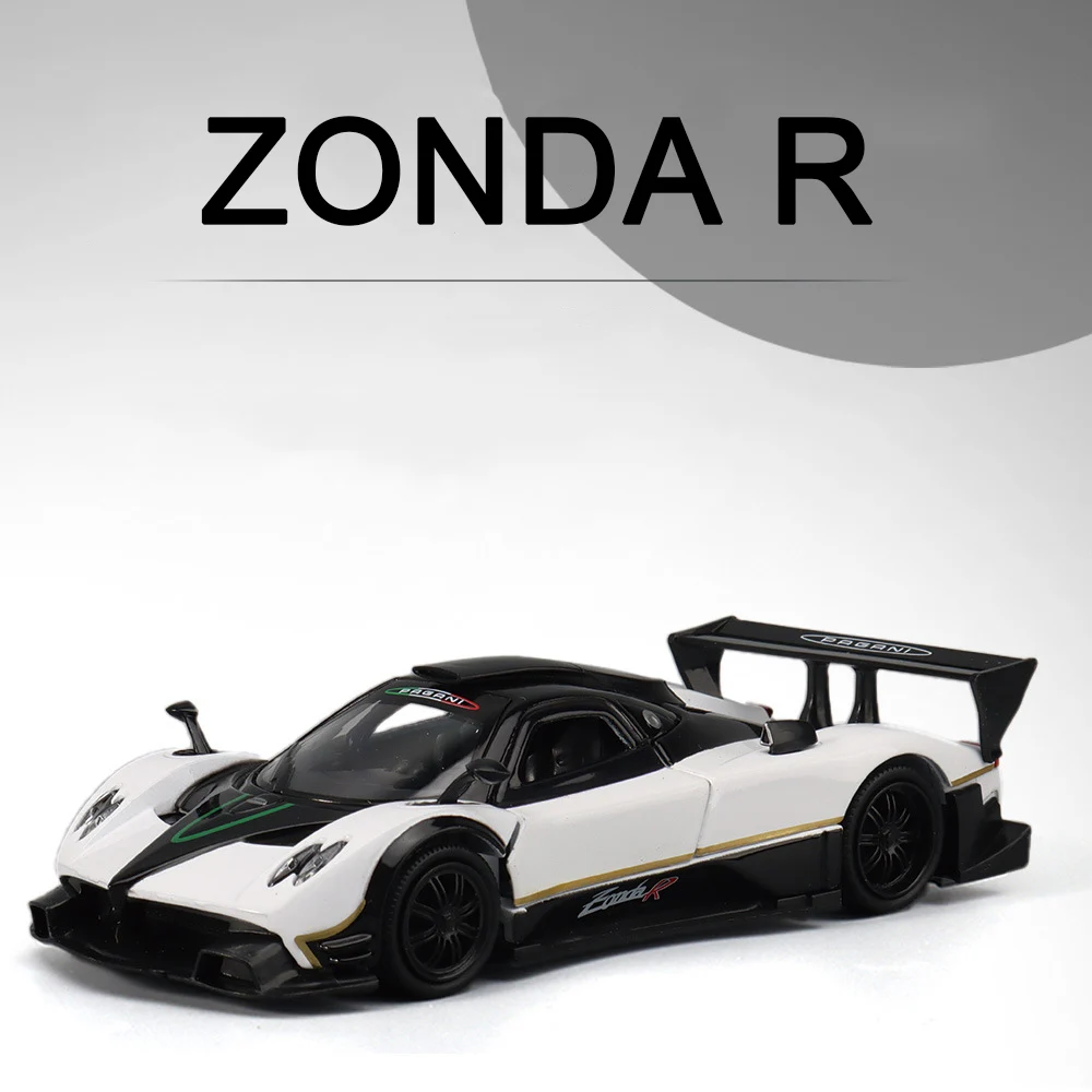 1:32合金ダイキャストパガーニゾンダRスポーツカーおもちゃモデル、ライトミュージック、プルバック、ミニチュアカー、子供、子供の日ギフト
