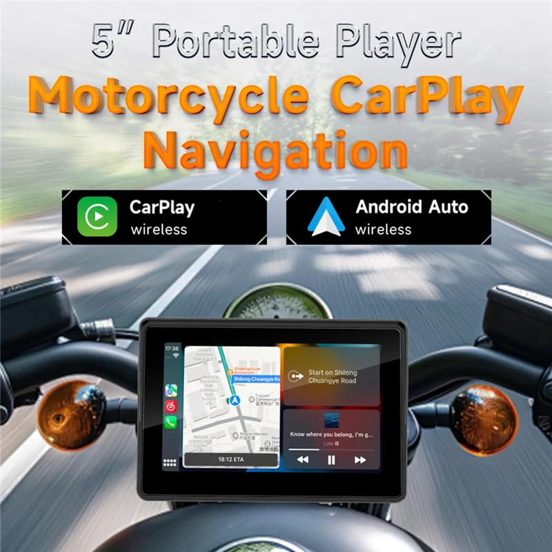 

NEW-Portable Wireless Motorcycle Carplay Screen 5" Touchscreen Multimedia Player Motorcycle Navigation System