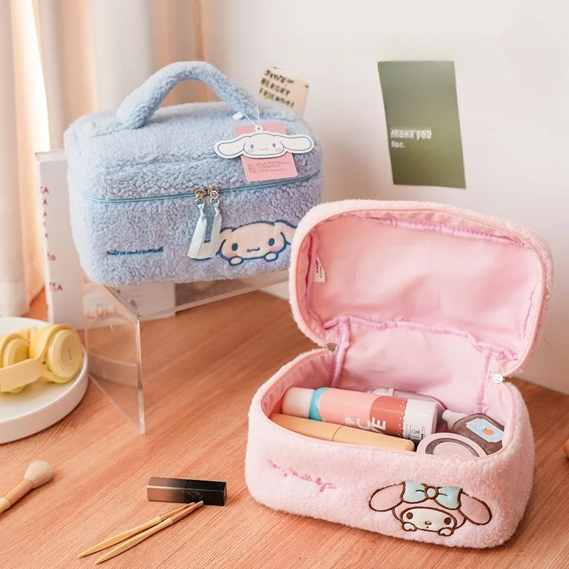 

Sanrio Licensed Hello Kitty Plush Embroidered Cosmetic Bag Kawaii Travel Toiletry Organizer Spacious Ins Aesthetic Storage Case