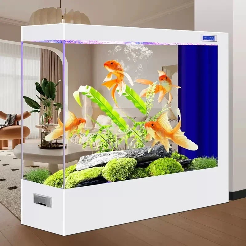 Fish Tank Super White Glass Medium and Large One-Click Drainage Subareas Screens Aquarium Household Side Filter