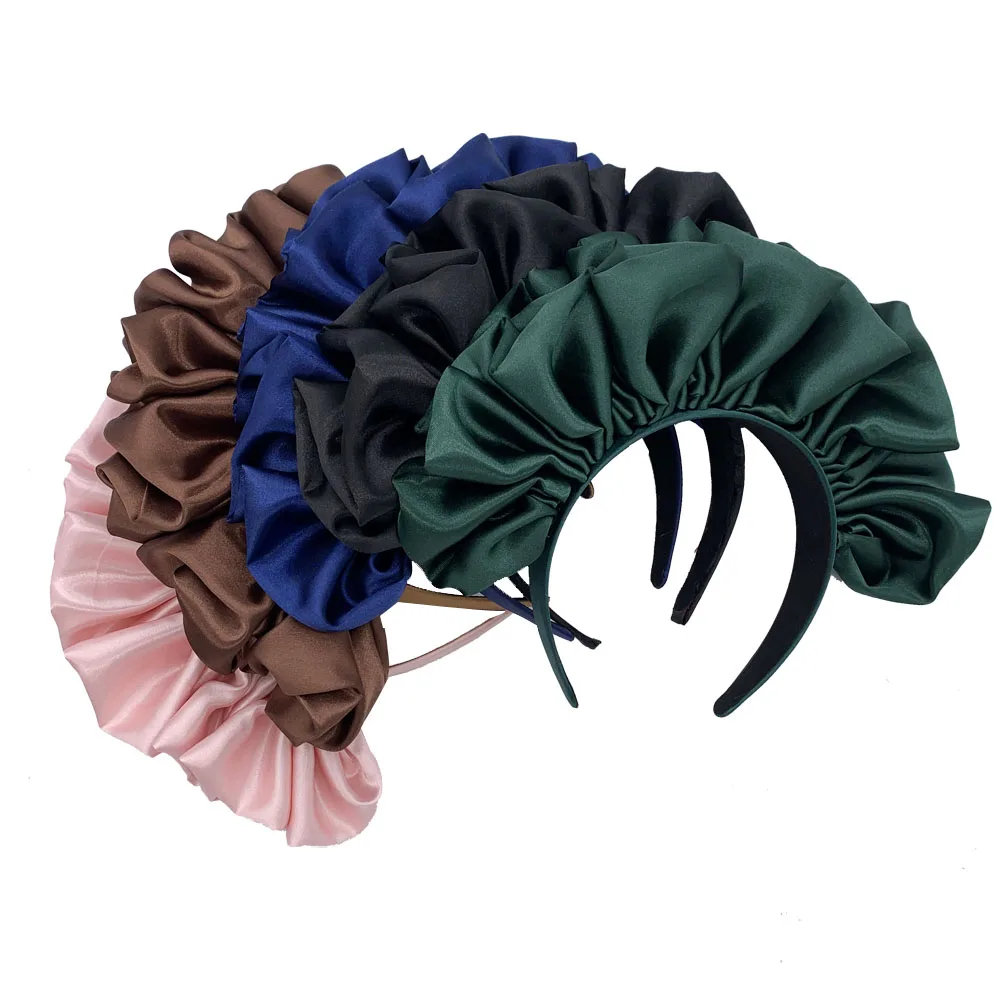 2022 Trendy Statement Women\'s Satin Ruffle Headband Girls Scrunchie Hair Bands Nigerial Asooke Head Bands Party Headpiece