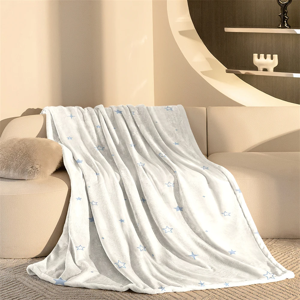 Cream Blue Stars Scattered Super Soft Flannel Blanket Fuzzy Warm Throw Blanket for Bed Couch Cozy Plush Bed Cover All Season