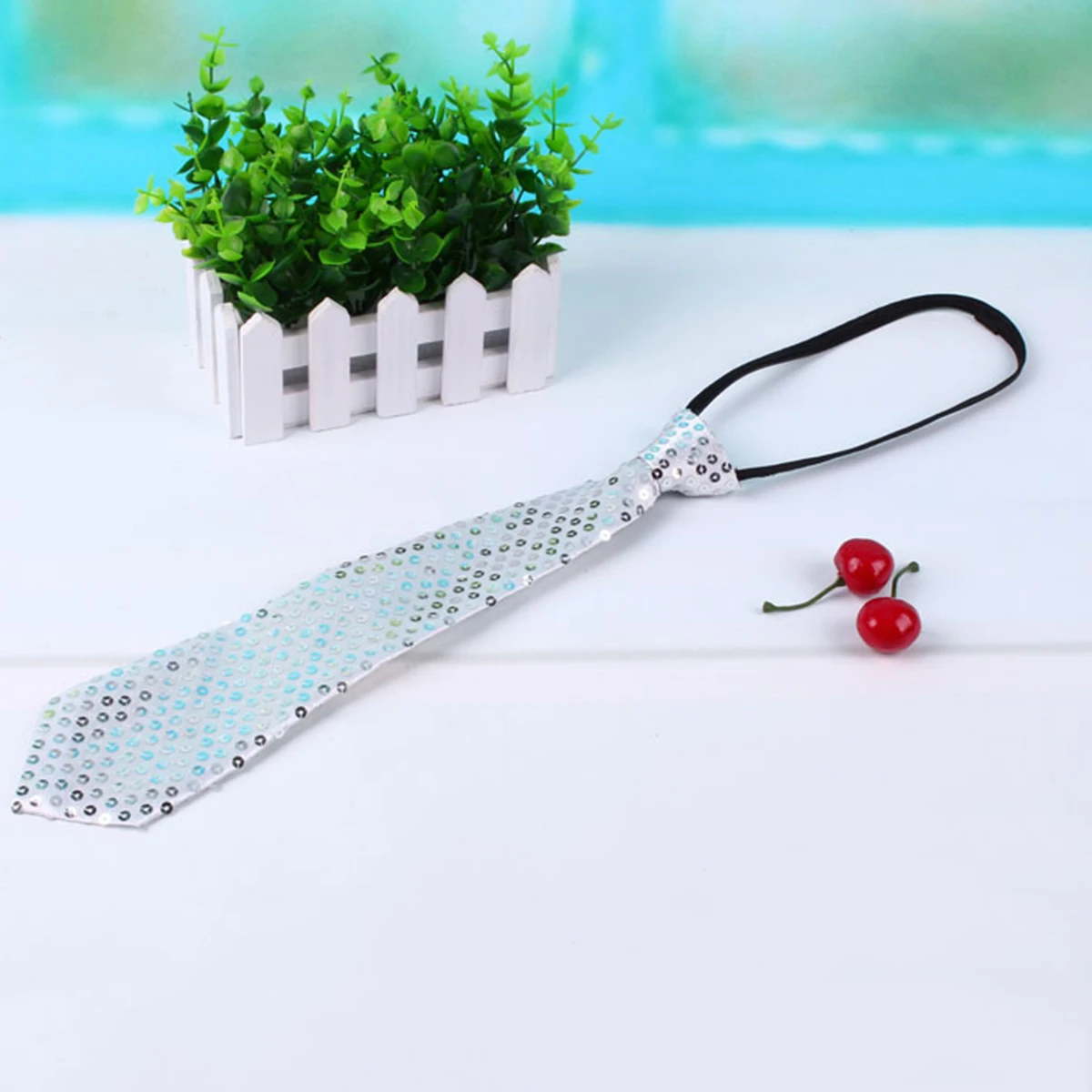 3pcs Sequin Accessory Sets Silver Jazz Hat Tie Glove Lightweight Performance Costume For Dance Party Festival Unisex Portable