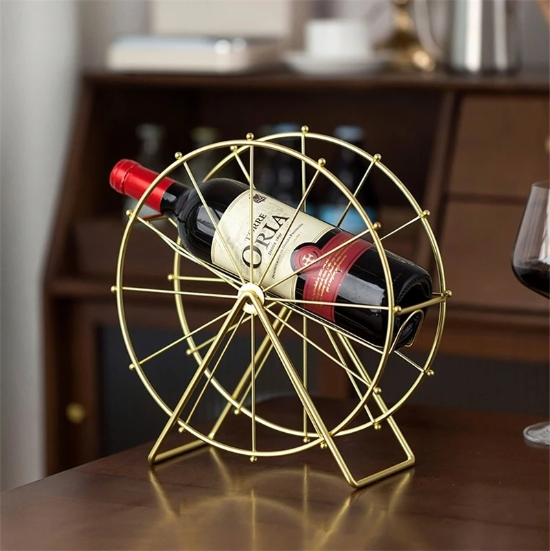 Metal Ferris Wheel Wine Holder Decorative Iron Art Carnival Wine Serving Stand Home Bottle Ornament Cafe Drinkware Bar Handcraft