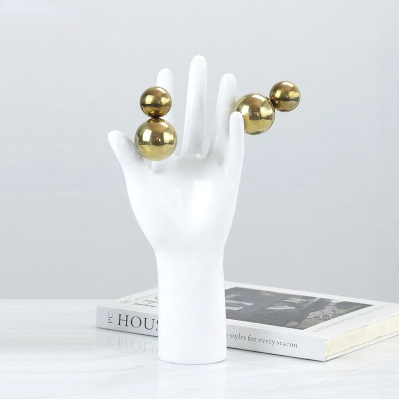 Golden Ball Resin Sculpture Hand Figurine Arm Abstract Body Decoration Decorative Figurines Home Accessories