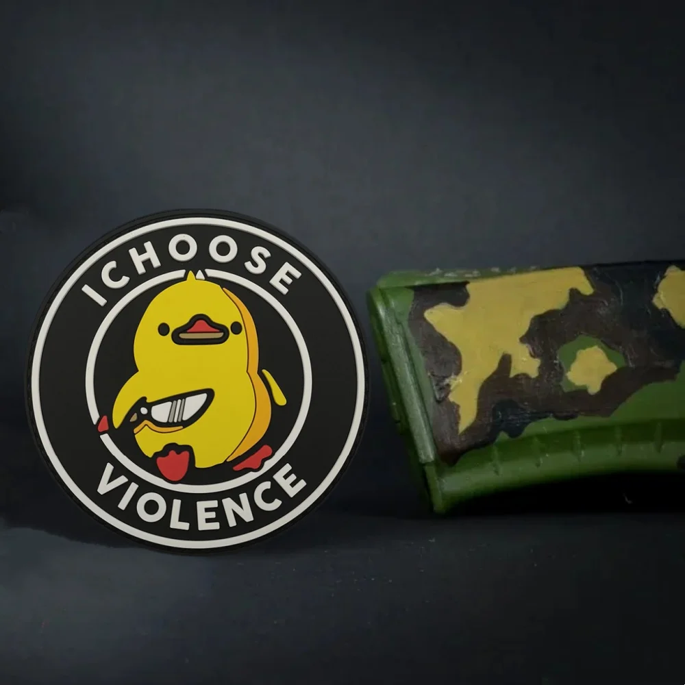 I Choose Violence Angry Yellow Duck With A Knife Tactical Embroidery Hook and Loop Patch Cute Cat Morale Badge Backpack Sticker