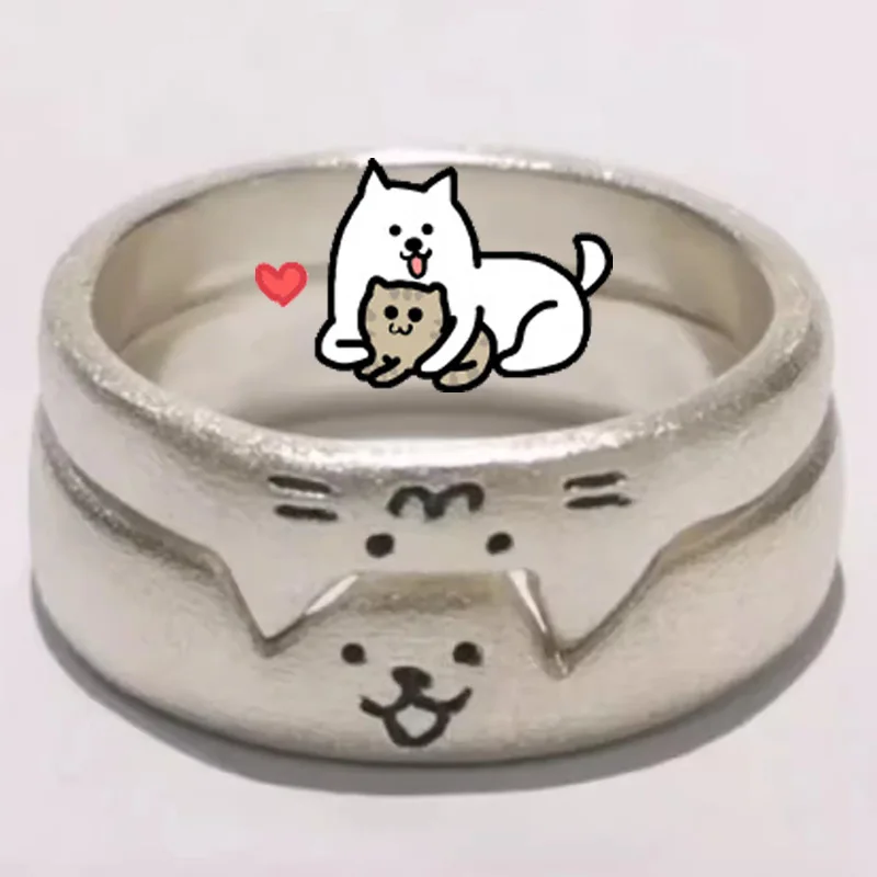 2pcs Cute Cat Dog Animal Couple Ring for Women Men 2025 New Fashion Statement Lover Rings Valentine's Day Party Jewelry Gifts image 6