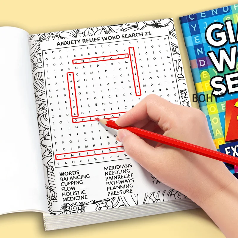 1 Volume of Adult Anti Anxiety and Stress Relief Word Finding Puzzle Game Book, 94 Pages of Healing English Words, Good Gifts
