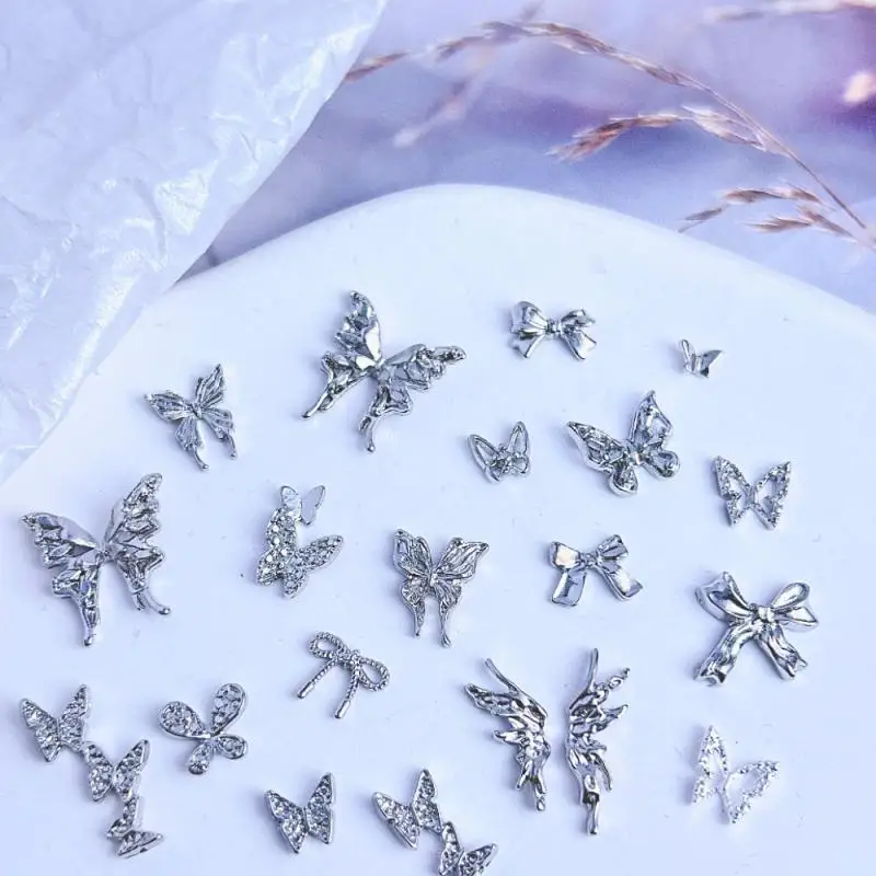 

10PCS Multplei Style Butterfly Bow Mixed Nail Charms Light Luxury Hollowed Alloy Butterfly Wings Nail Art Decorations for DIY