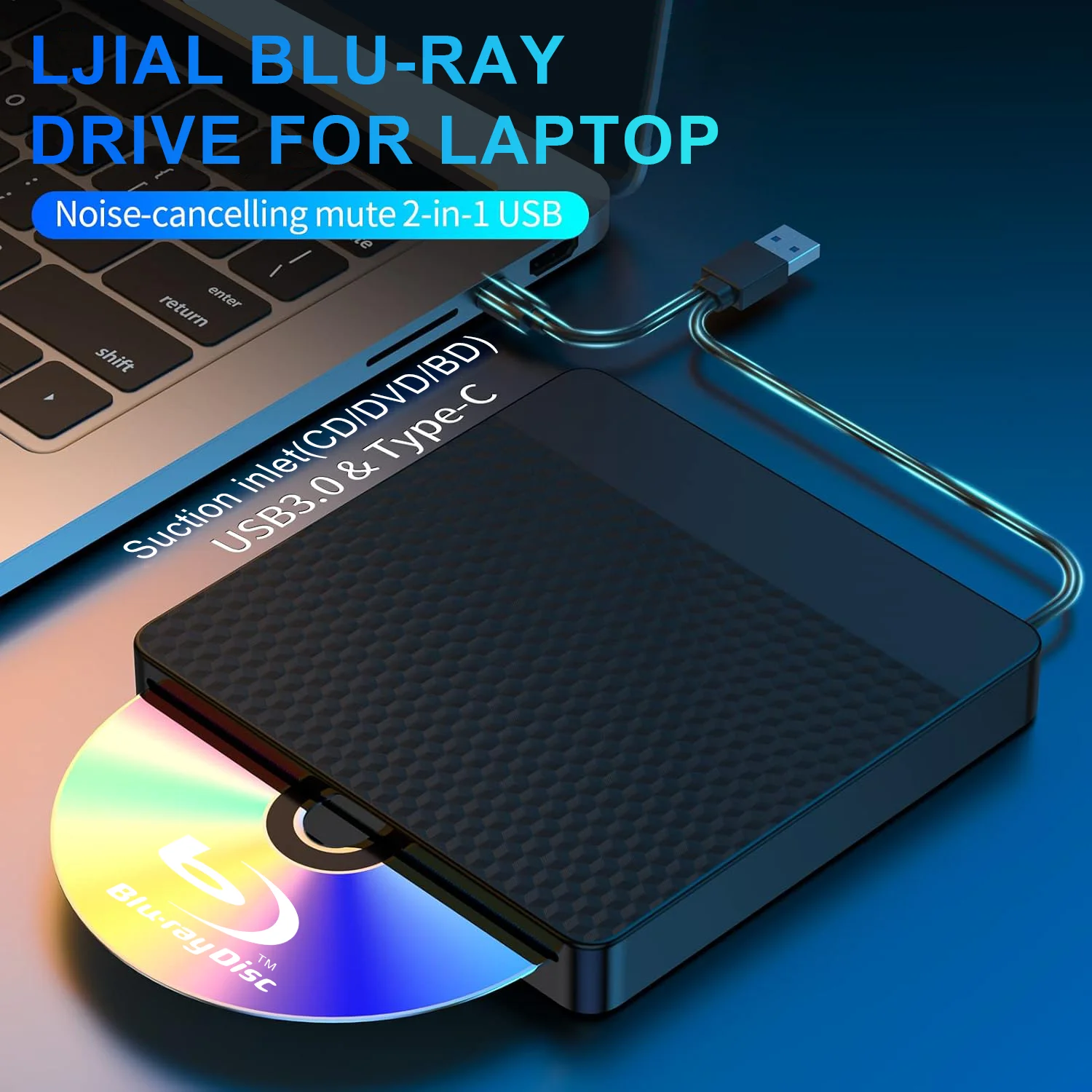 External Blu Ray Drive for Laptop USB3.0&Type C Slot-in BD Burner Portable 3D BD-RE Drive BD DVD CD Recorder Player Writer