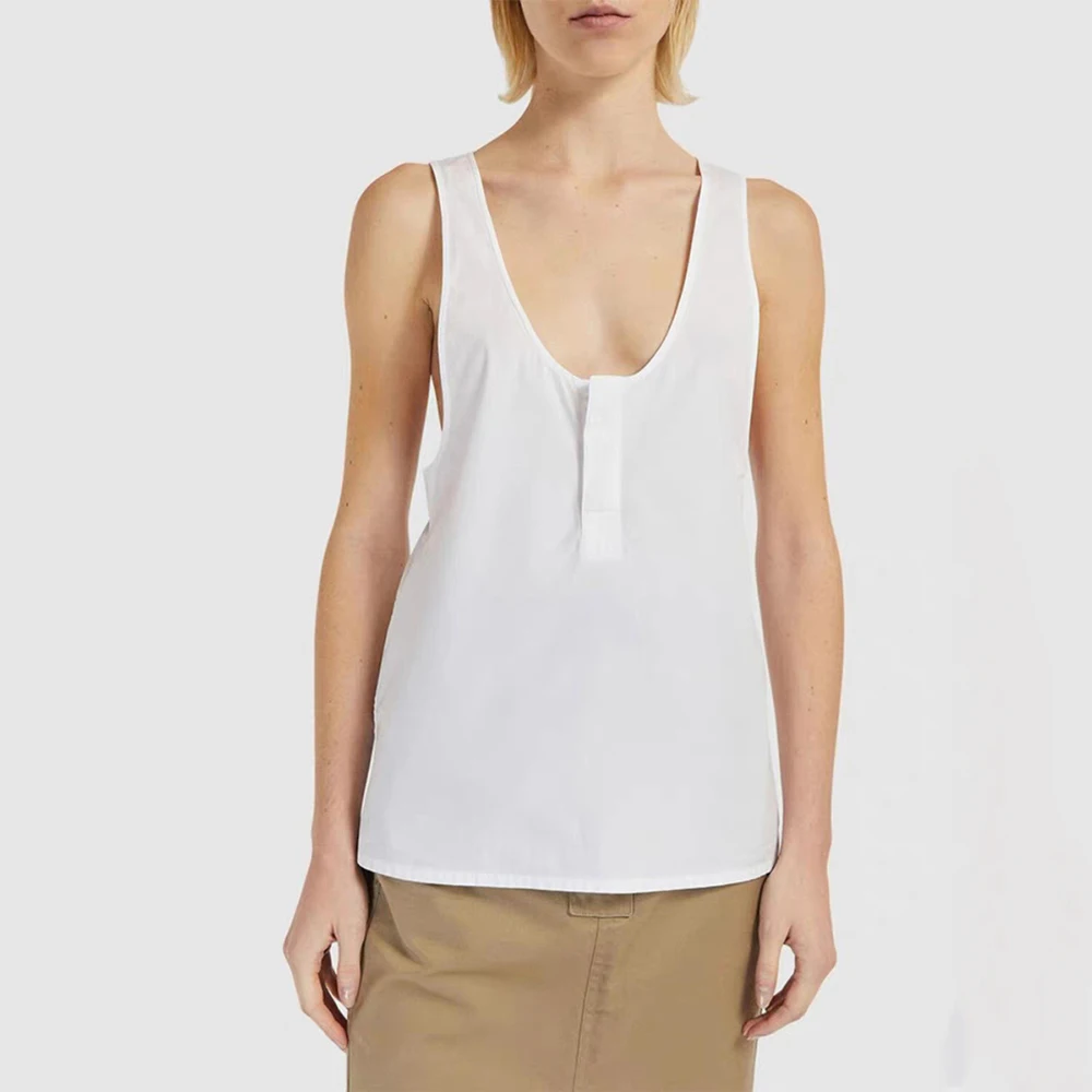 

Women's Cotton Vest, Simple Temperament Commuter, Thin U Neck, Sleeveless Top, New, Summer, Y2k, 2024