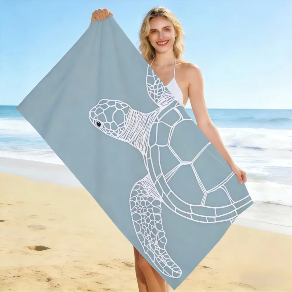 1pc minimalist light gray turtle print beach towel, ultra-fine fiber bath towel, quick drying, absorbent (single-sided printing)