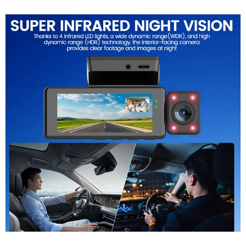 

3,16-дюймовый автомобильный видеорегистратор с 3 объективами HD, автомобильная видеорегистратор, трехсторонняя камера, видеорегистратор, мини-регистратор, видеокамера-A86Z