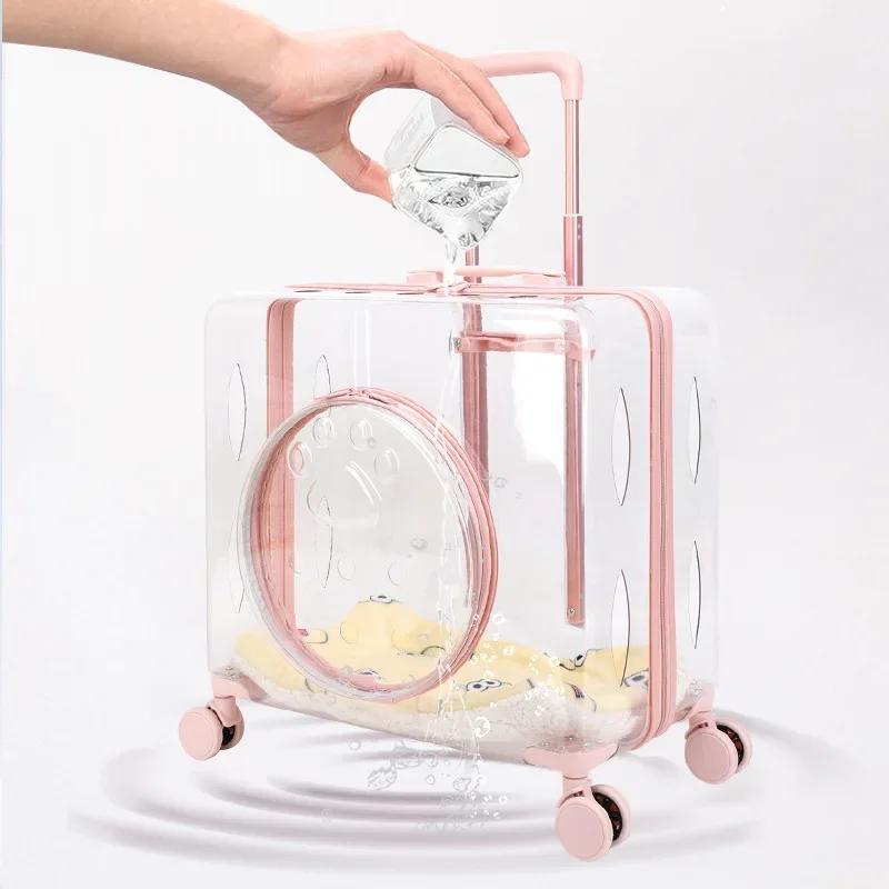 

Pet trolley case cat bag large capacity two cats outdoor travel transparent