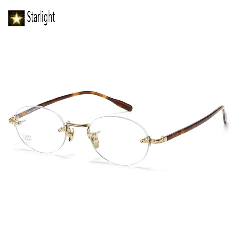 بدون شفة التيتانيوم البيضاوي فرملس إطارات النظارات النظارات امرأة قصر النظر القراءة Gloden النظارات الإطار رجل إمرأة مد البصر 140 مللي متر