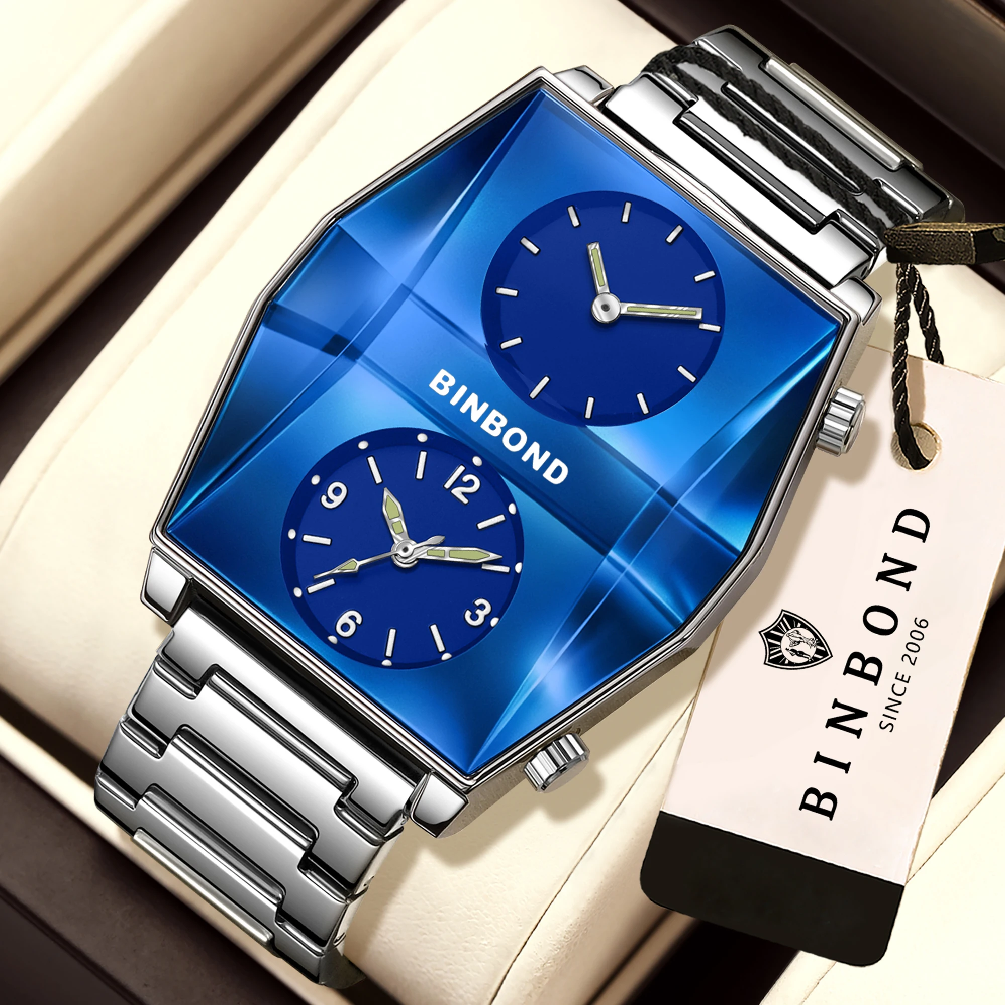 BINBOND Women Watch Luxury Quartz Double Movement Stainless Steel Watches For Women And Man Waterproof Luminouse Wristwatches
