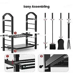Black Thickened Wrought Iron Firewood Rack Fully Disassembled, Light Luxury Log Holder with Spot Hair Strap Hook view 6