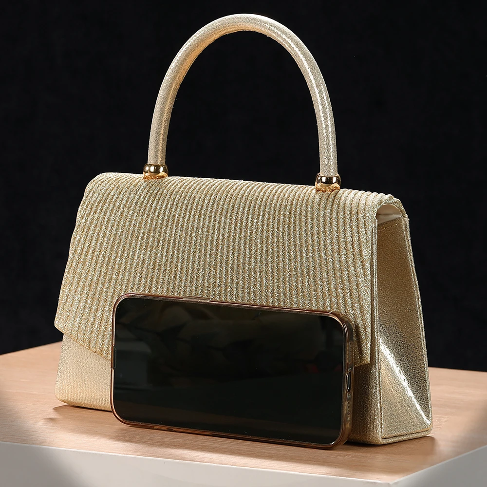 New style stretch pleated evening bag with V-shaped metal snap - versatile clutch bag for elegant social events