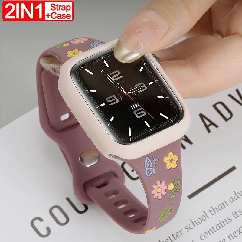 Dünnes Band + Silikonhülle für Apple Watch 40/41 mm 42 mm 44/45 mm 46 mm 49 mm graviertes Armband iWatch Ultra 2 Serie 10 9 8 7 6 SE 5 4 3