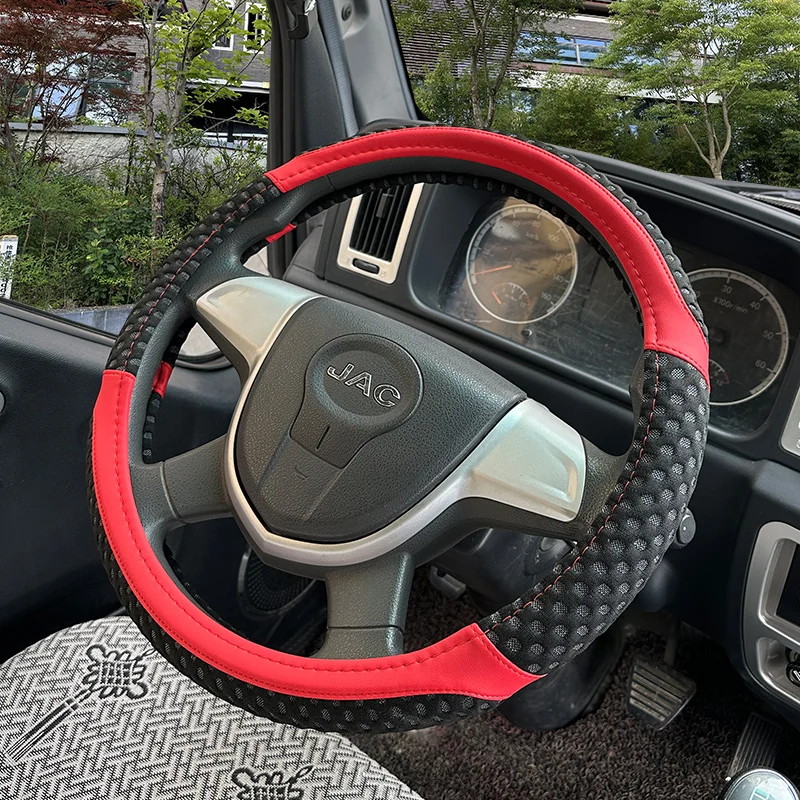 

ice silk +Leather Car Steering Wheel Covers Non-Slip For Car Bus Truck 38 40 42 45 47cm Diameter Auto Steering-Wheel Cover