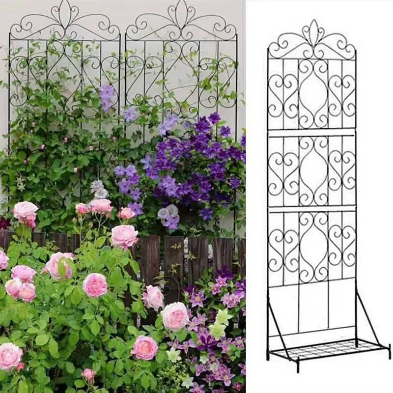 Wrought iron climbing trellis with base, European-style screen, indoor balcony climbing rack, rose grid support, flower pot stan