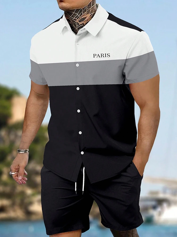 2024 Summer New Men\'s Short-sleeved Shirt And Beach Shorts Set Running Men\'s Shorts Everyday Urban Fashion Men\'s Casual Shirt