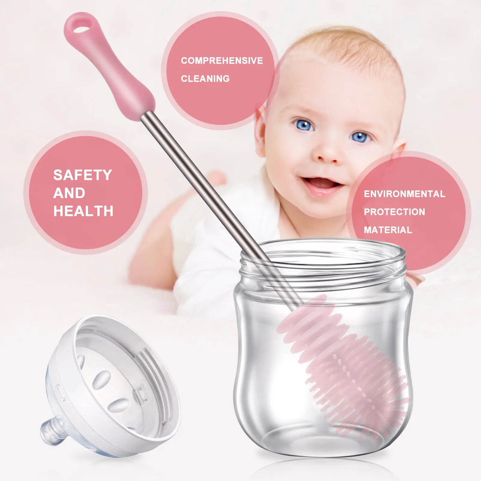 

1Pcs Silicone Baby Bottle Brush Nonslip Rotating Pacifier Brush Hanging Loop Cleaning Tool for Milk Bottles Water Bottles