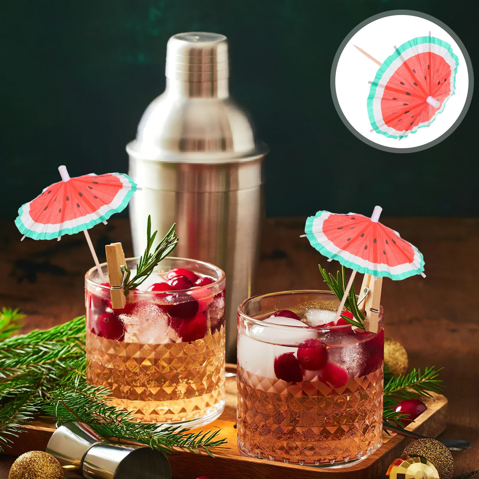 

100Pcs Watermelon Umbrella Picks Unique Colorful Design Fruit Toppers for Cocktails Drinks Ice Watermelon Umbrella Picks