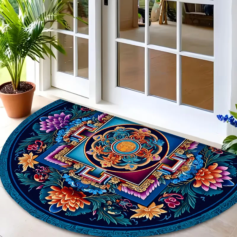 Intricate Spiritual Geometric Pattern Print Round Door Mat Commercial Floor Carpet For Gym Dance Hall Office