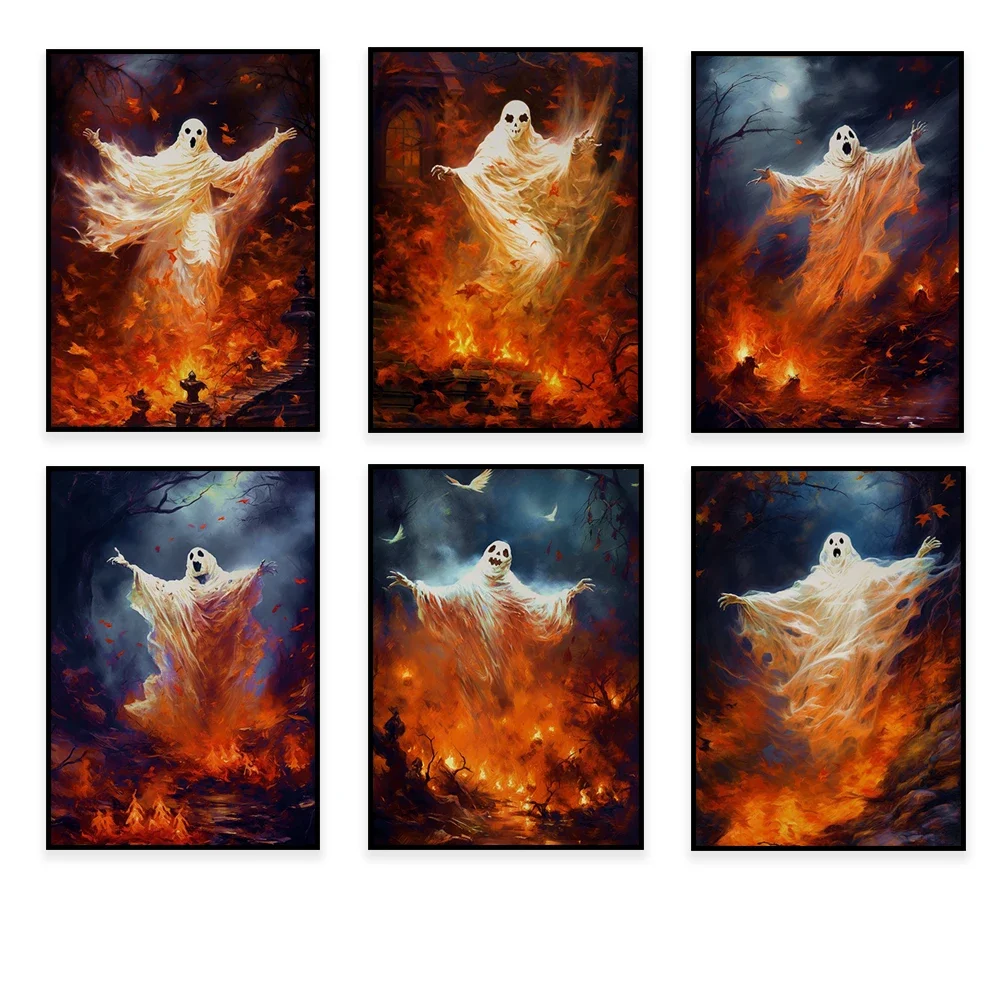 Gothic Vampire Haunted House Graveyard Ghost Oil Painting Dark School Art Poster Print for Halloween Home Decor
