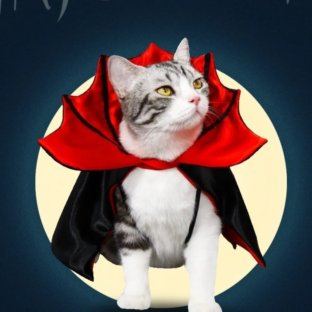 

Bat Transformation Halloween Pet Costume Adjustable Comfortable Small Dog Knight Cape Stand-collar Bow Cat Cosplay Cloak Party