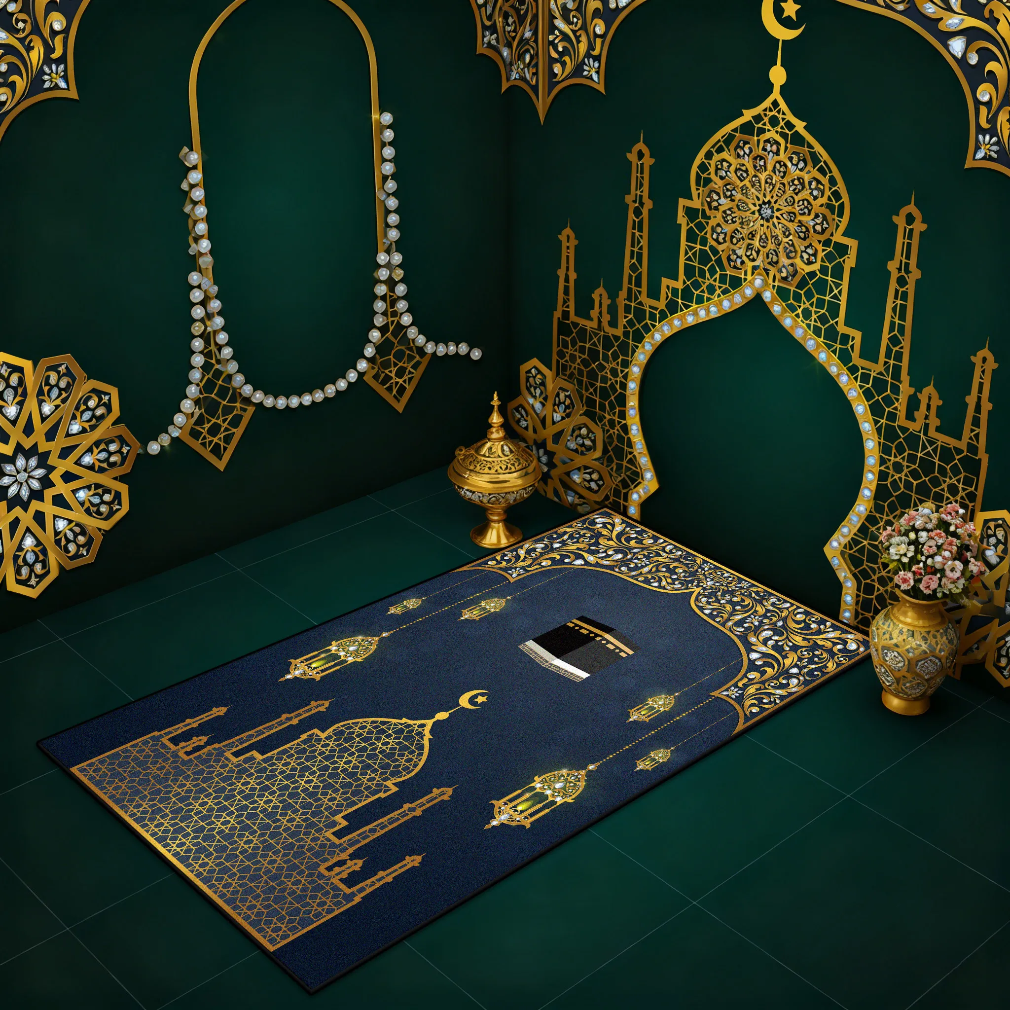 Islamic Religious Style Prayer Mat Musalla Prayer Room Non-slip Washable Floor Mats Home Decor Islamic Ramadan Rug سجادة الصلاة