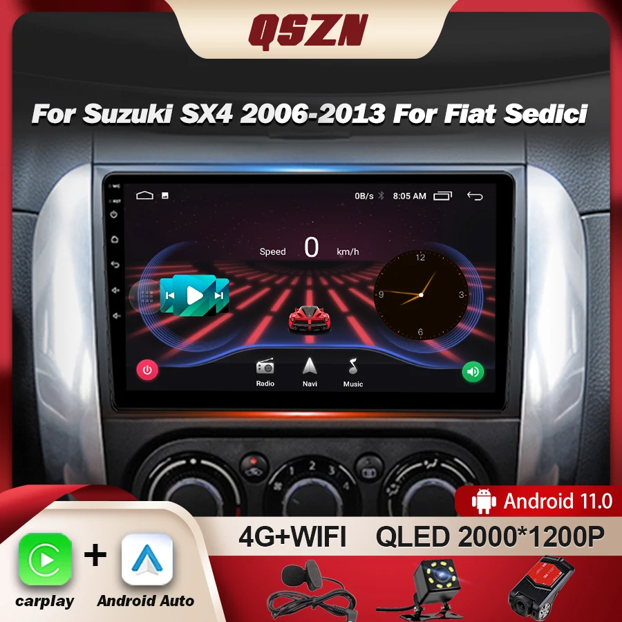 

Автомагнитола QSZN для Suzuki SX4 2006-2013 для Fiat Sedici 2005-2014 Android 13, Автомагнитола для Carplay, Автомобильная мультимедиа, GPS, видео, стерео, Авторадио