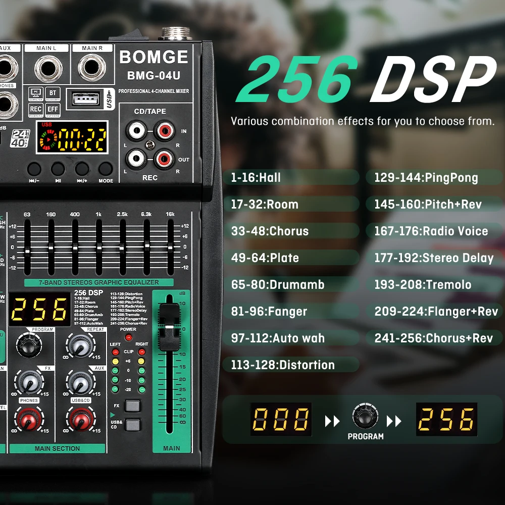 BOMGE Profesyonel 256DSP Ses M - Audio Mixer 4 Channel Usb Bluetooth Pc incelemesi ve fiyatı