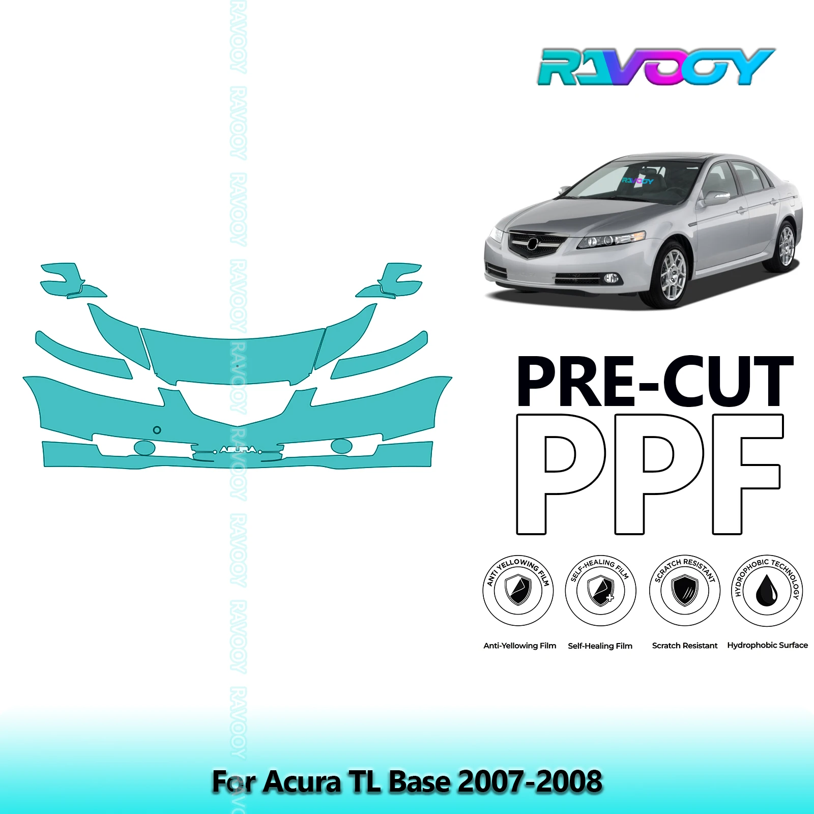 RAVOOY Custom-Fit Precut TPU PPF Front Kit Clear Bra Stone Guard EU UK For Acura TL Base 2007-2008